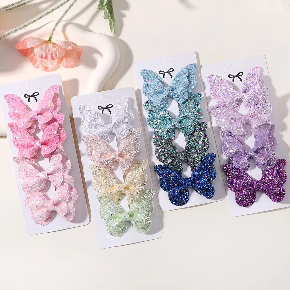 4Pcs Girls Cute Sequins Double Butterfly Hair Clip Bow Hairpins DIY Headwear Bow Decor Hairgrip Children Hair Accessories