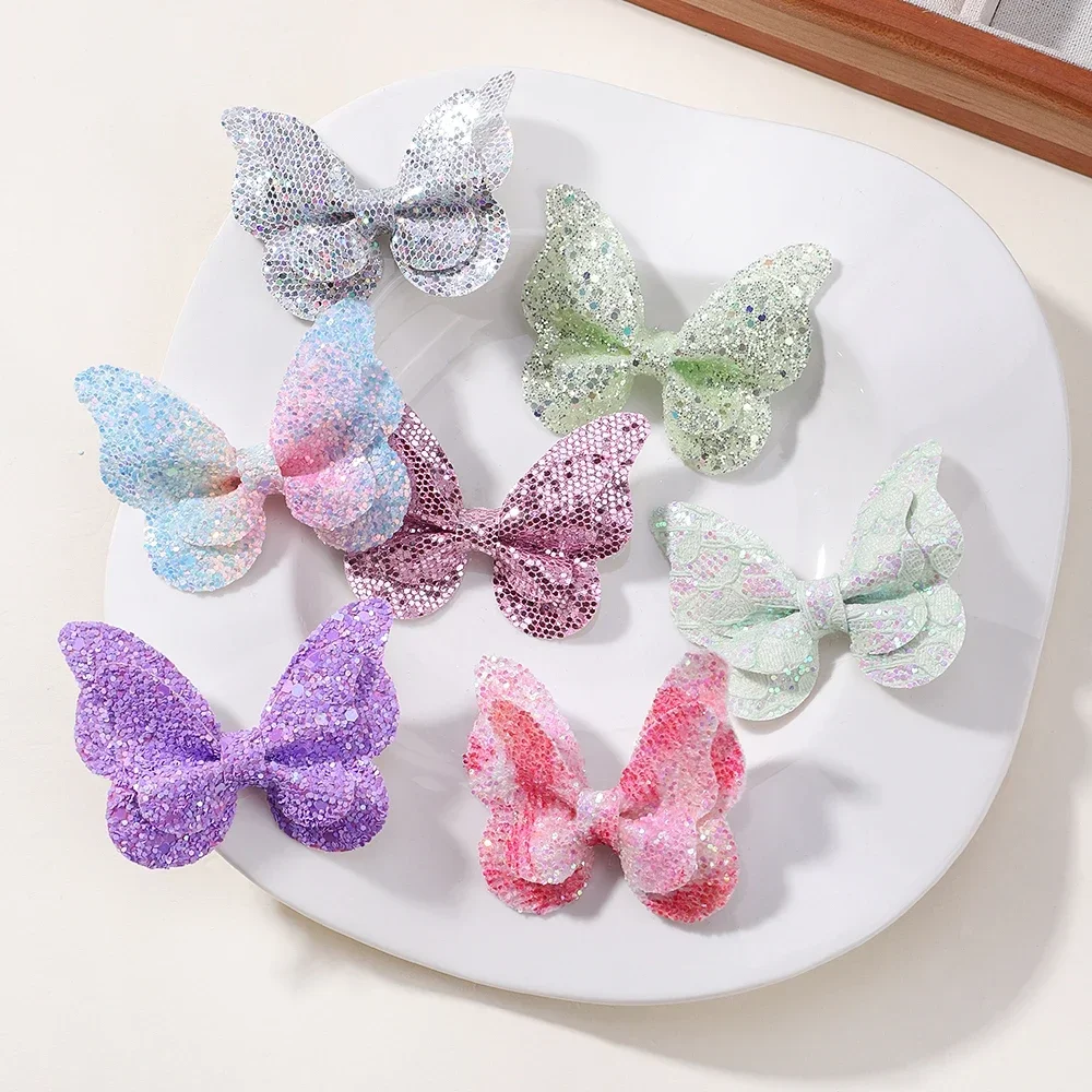 4Pcs Girls Cute Sequins Double Butterfly Hair Clip Bow Hairpins DIY Headwear Bow Decor Hairgrip Children Hair Accessories