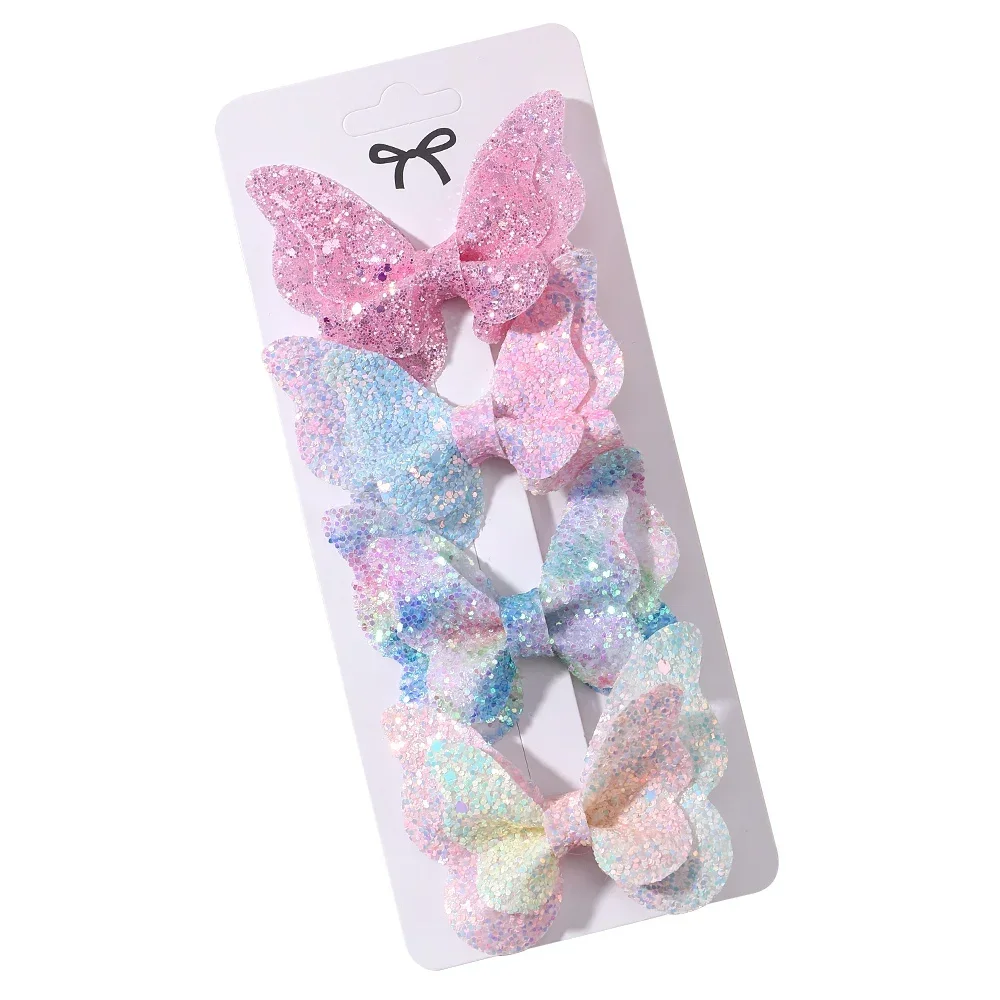 4Pcs Girls Cute Sequins Double Butterfly Hair Clip Bow Hairpins DIY Headwear Bow Decor Hairgrip Children Hair Accessories