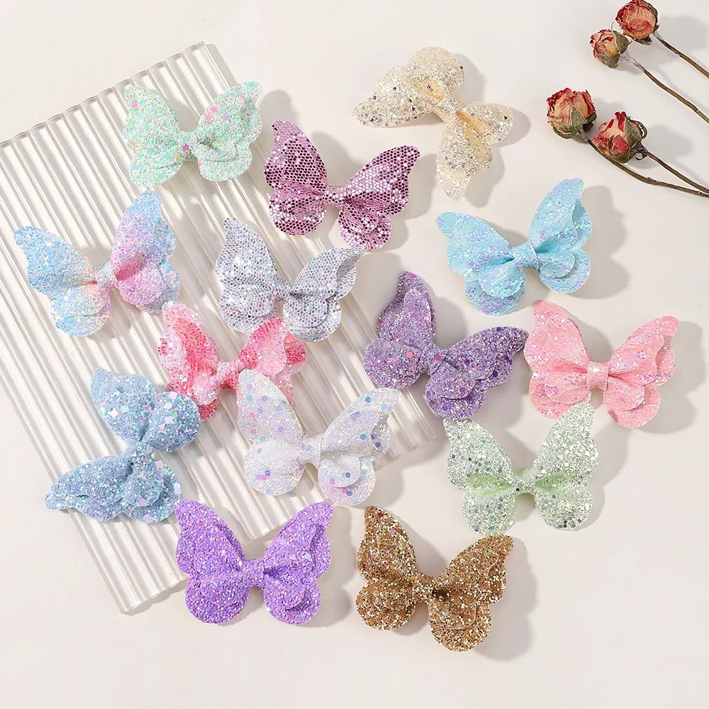 4Pcs Girls Cute Sequins Double Butterfly Hair Clip Bow Hairpins DIY Headwear Bow Decor Hairgrip Children Hair Accessories