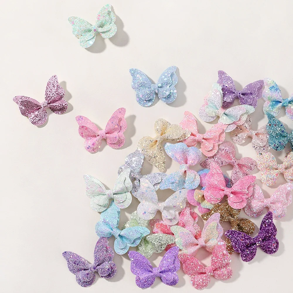 4Pcs Girls Cute Sequins Double Butterfly Hair Clip Bow Hairpins DIY Headwear Bow Decor Hairgrip Children Hair Accessories