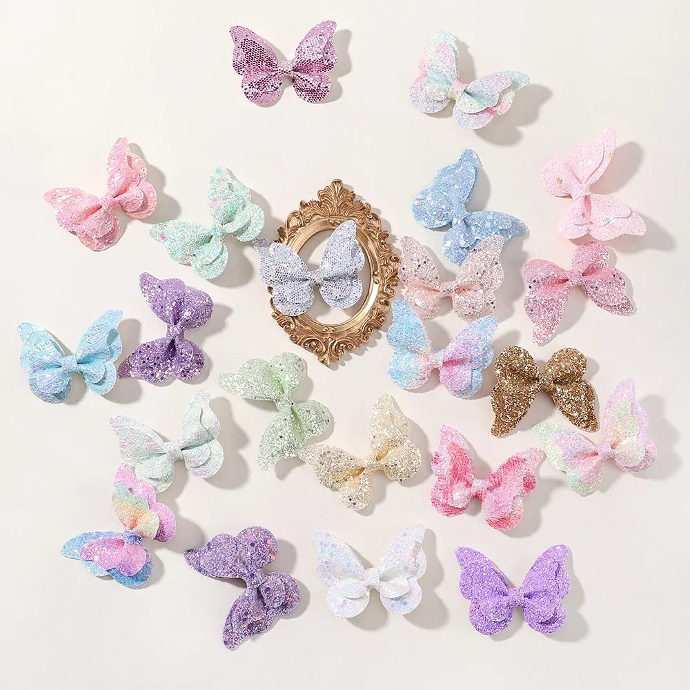 4Pcs Girls Cute Sequins Double Butterfly Hair Clip Bow Hairpins DIY Headwear Bow Decor Hairgrip Children Hair Accessories