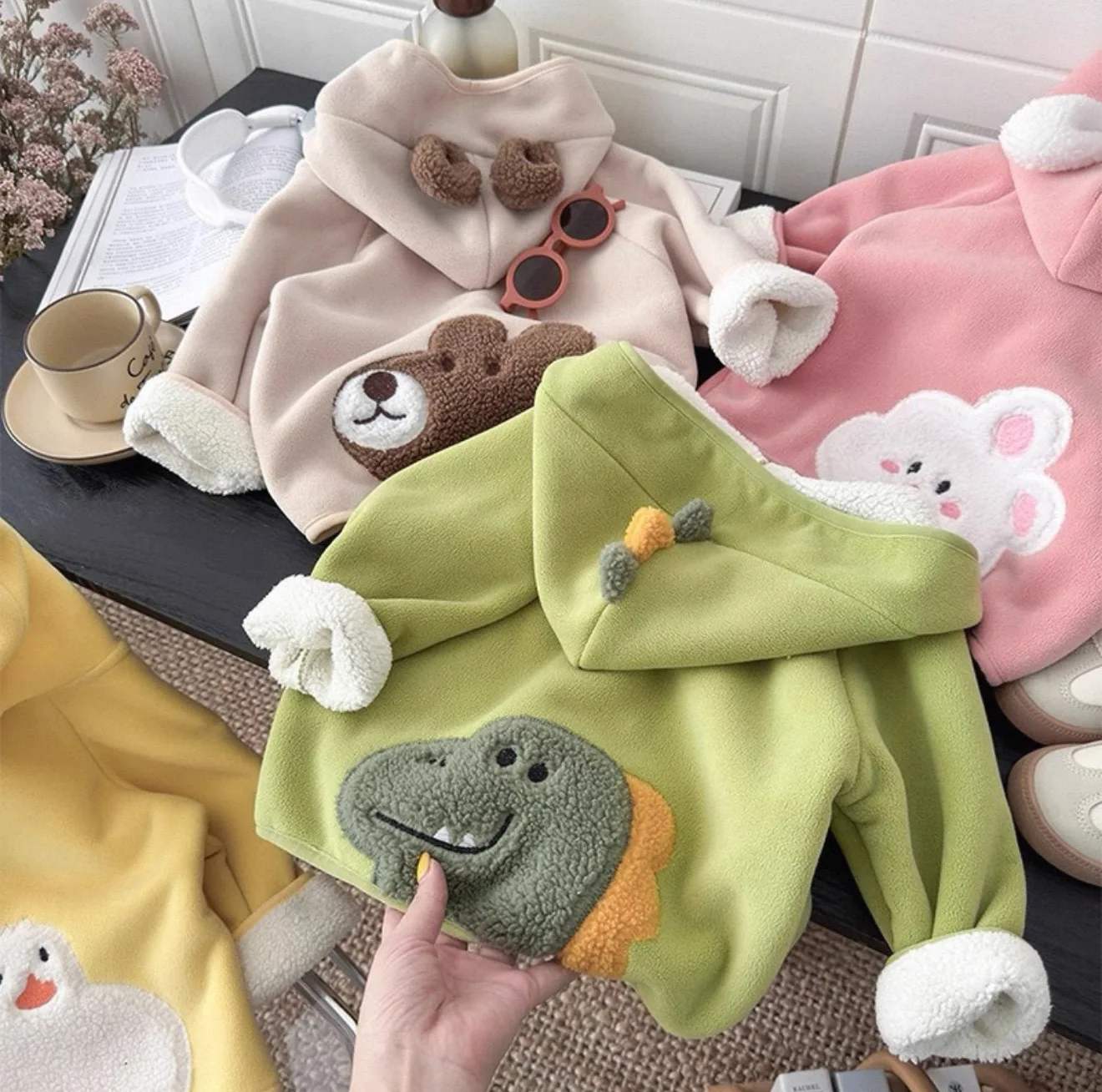 2026 Kids Winter Coat Thickened Fleece Jacket Cartoon Animal Hooded Outerwear for Boys Girls Warm Winter Children Clothing