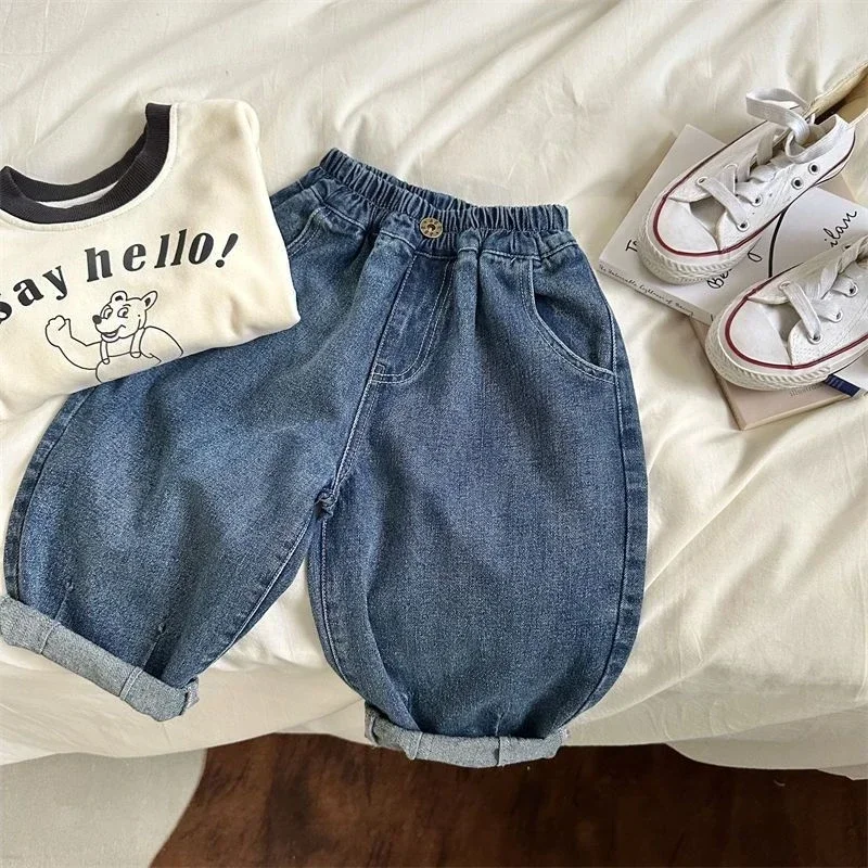 2025 Spring Summer Children's Clothes Girls Jeans Cotton Loose Baby Boys Harem Pants 1-7Year Toddler Kids Casual Denim Trousers