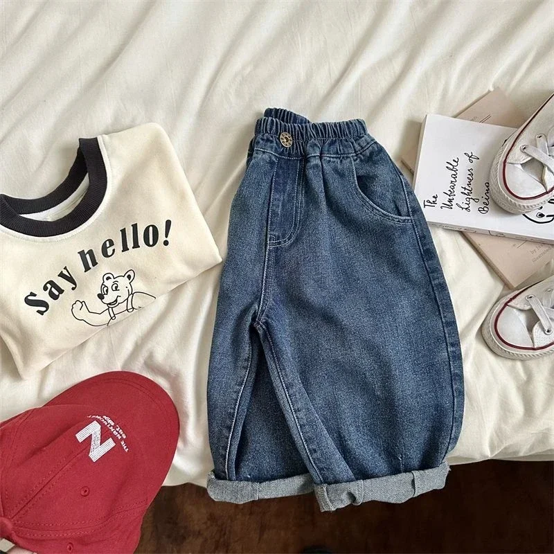 2025 Spring Summer Children's Clothes Girls Jeans Cotton Loose Baby Boys Harem Pants 1-7Year Toddler Kids Casual Denim Trousers