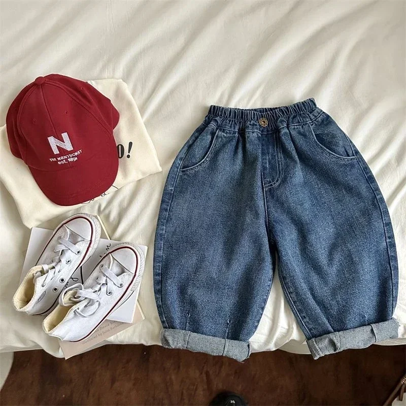 2025 Spring Summer Children's Clothes Girls Jeans Cotton Loose Baby Boys Harem Pants 1-7Year Toddler Kids Casual Denim Trousers