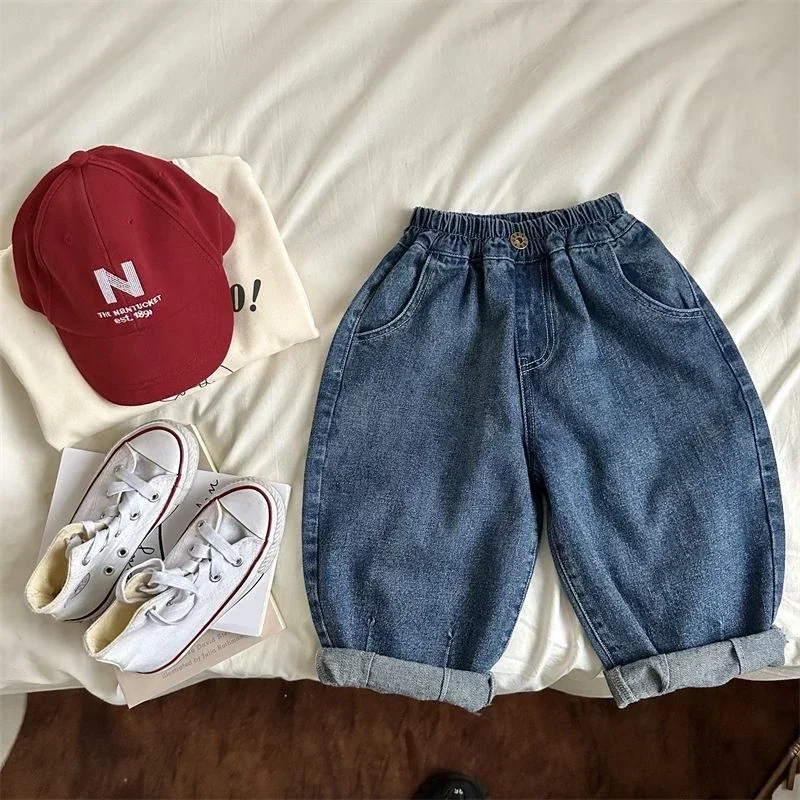 2025 Spring Summer Children's Clothes Girls Jeans Cotton Loose Baby Boys Harem Pants 1-7Year Toddler Kids Casual Denim Trousers