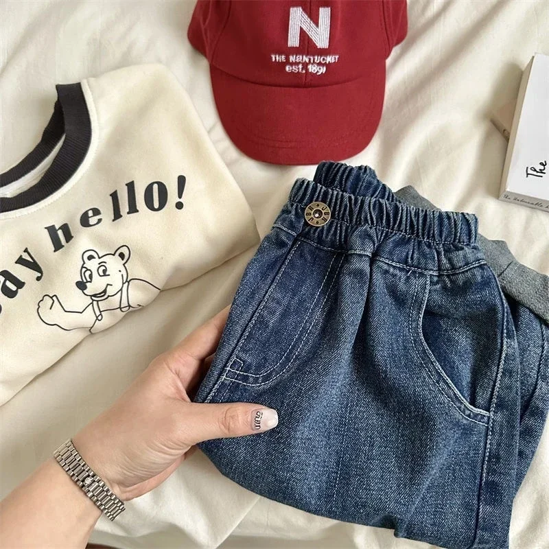 2025 Spring Summer Children's Clothes Girls Jeans Cotton Loose Baby Boys Harem Pants 1-7Year Toddler Kids Casual Denim Trousers