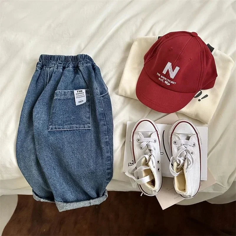 2025 Spring Summer Children's Clothes Girls Jeans Cotton Loose Baby Boys Harem Pants 1-7Year Toddler Kids Casual Denim Trousers