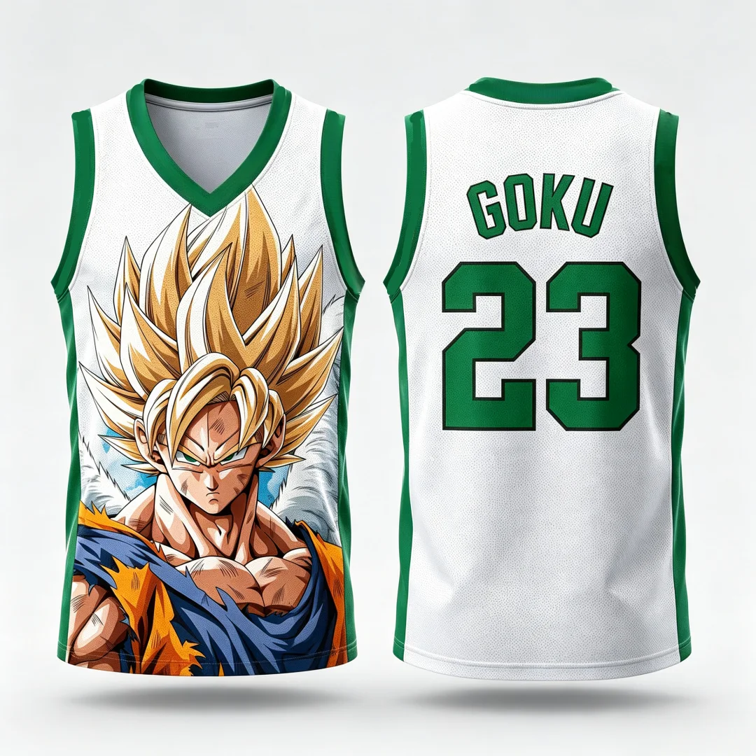 Dragon Ball Goku Super Saiyan No.23 Basketball Jersey Men 3D Print Sports Vest White Gold Gradient Anime Streetwear Tank Top