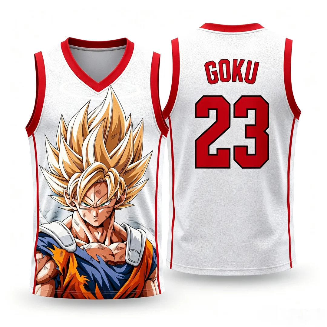 Dragon Ball Goku Super Saiyan No.23 Basketball Jersey Men 3D Print Sports Vest White Gold Gradient Anime Streetwear Tank Top