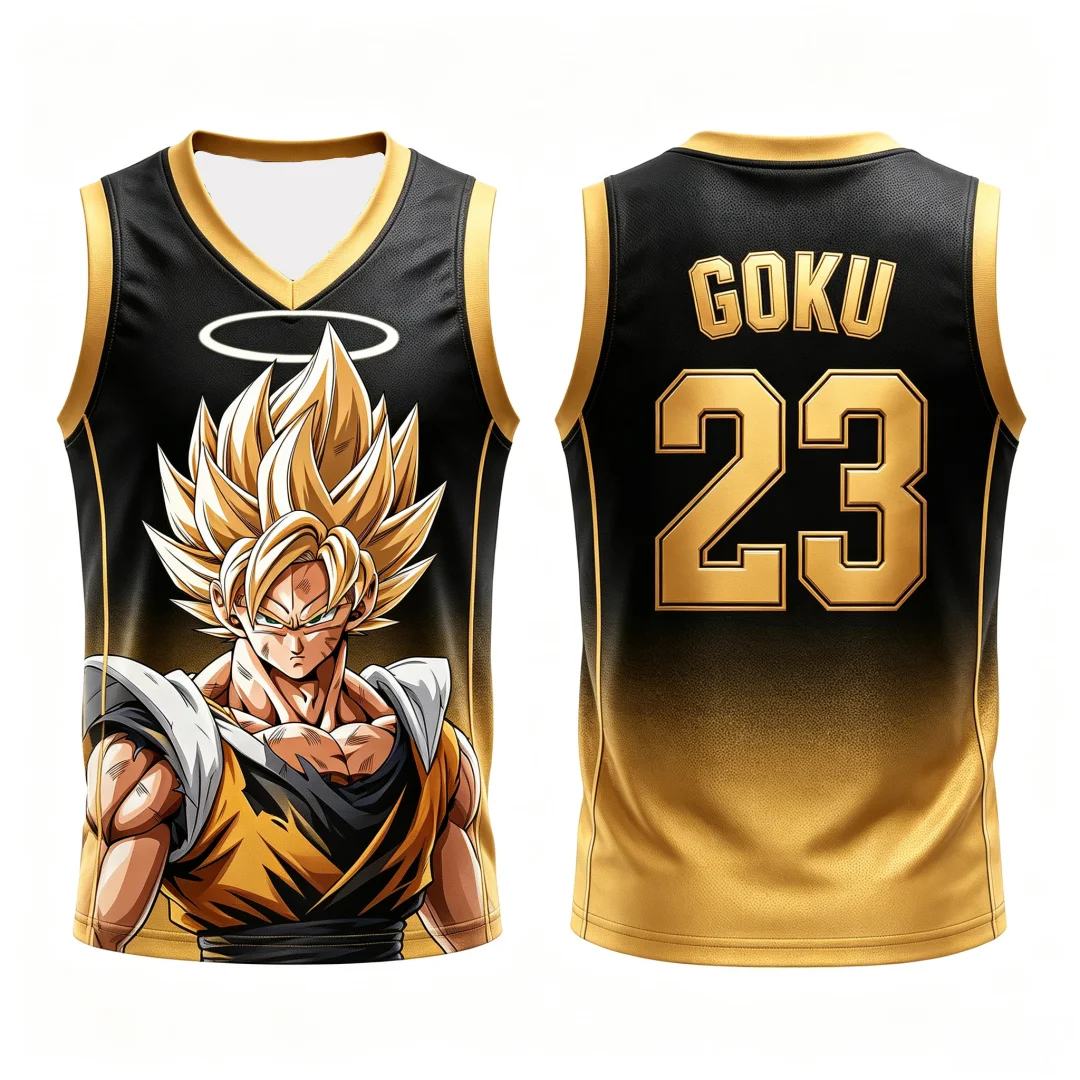 Dragon Ball Goku Super Saiyan No.23 Basketball Jersey Men 3D Print Sports Vest White Gold Gradient Anime Streetwear Tank Top