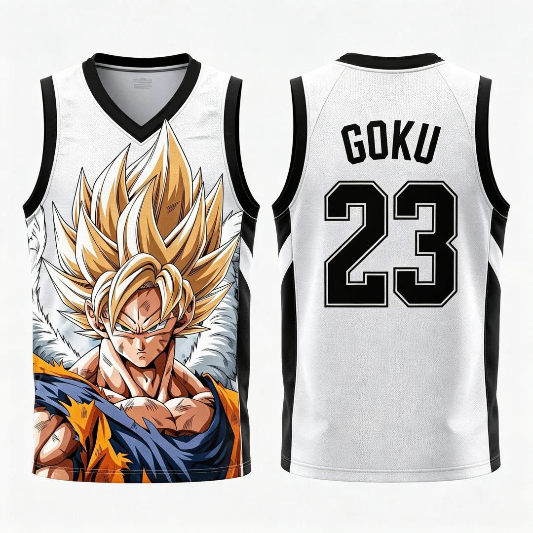Dragon Ball Goku Super Saiyan No.23 Basketball Jersey Men 3D Print Sports Vest White Gold Gradient Anime Streetwear Tank Top