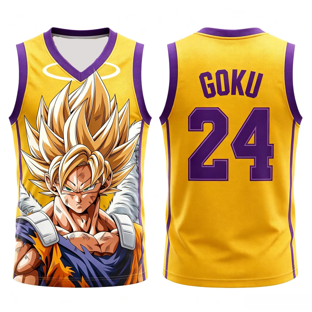 Dragon Ball Goku Super Saiyan No.23 Basketball Jersey Men 3D Print Sports Vest White Gold Gradient Anime Streetwear Tank Top
