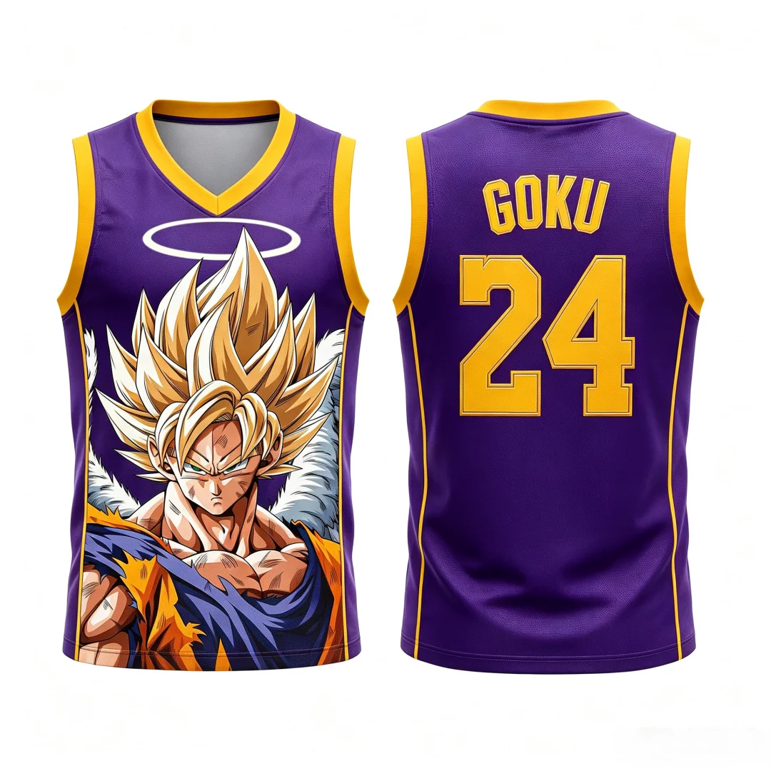 Dragon Ball Goku Super Saiyan No.23 Basketball Jersey Men 3D Print Sports Vest White Gold Gradient Anime Streetwear Tank Top