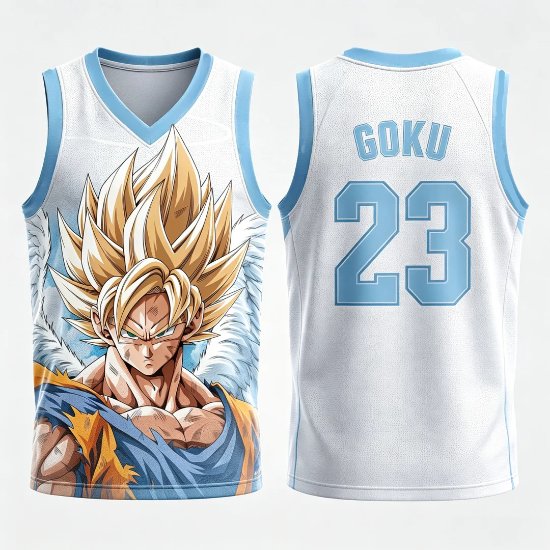 Dragon Ball Goku Super Saiyan No.23 Basketball Jersey Men 3D Print Sports Vest White Gold Gradient Anime Streetwear Tank Top