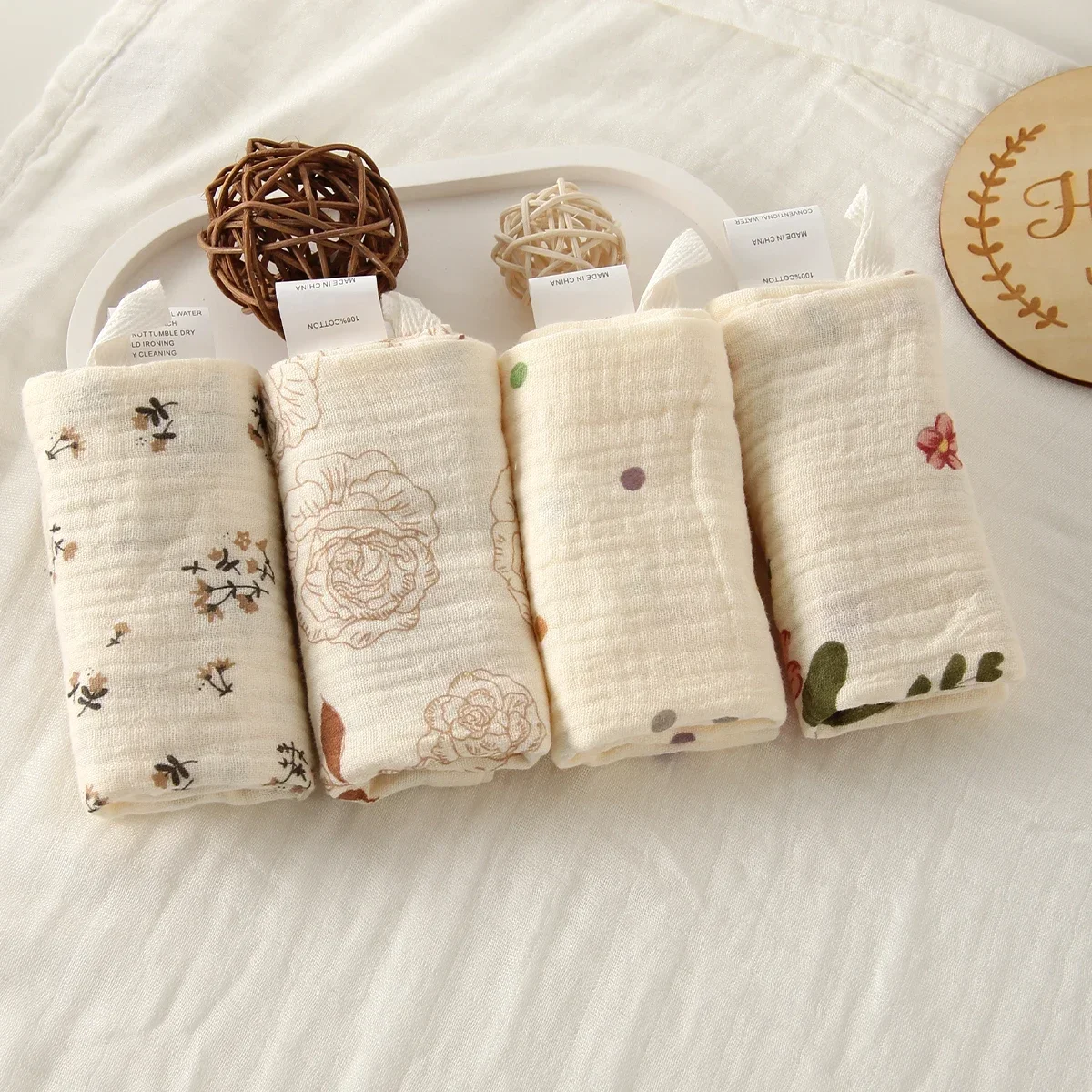 5Pcs Baby Cotton Washcloth Newborn Burp Cloth Square Towels 6-Layer Pure Cotton Soft Absorbent Gauze Cotton Baby Towels
