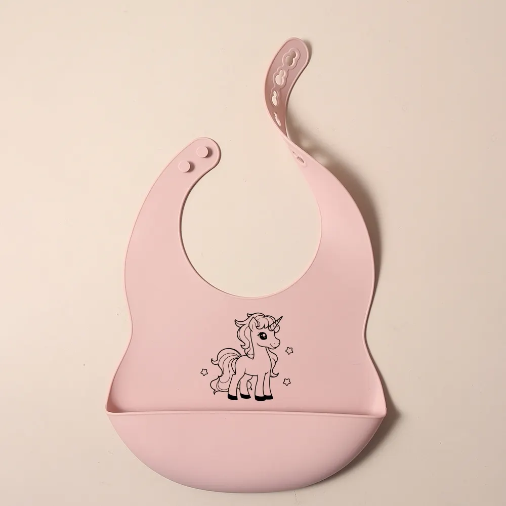 2025 NEW Custom Cartoon Deer Rainbow Silicone Baby Bib with Name & Pattern Food-Grade Solid Feeding Bib DZ31