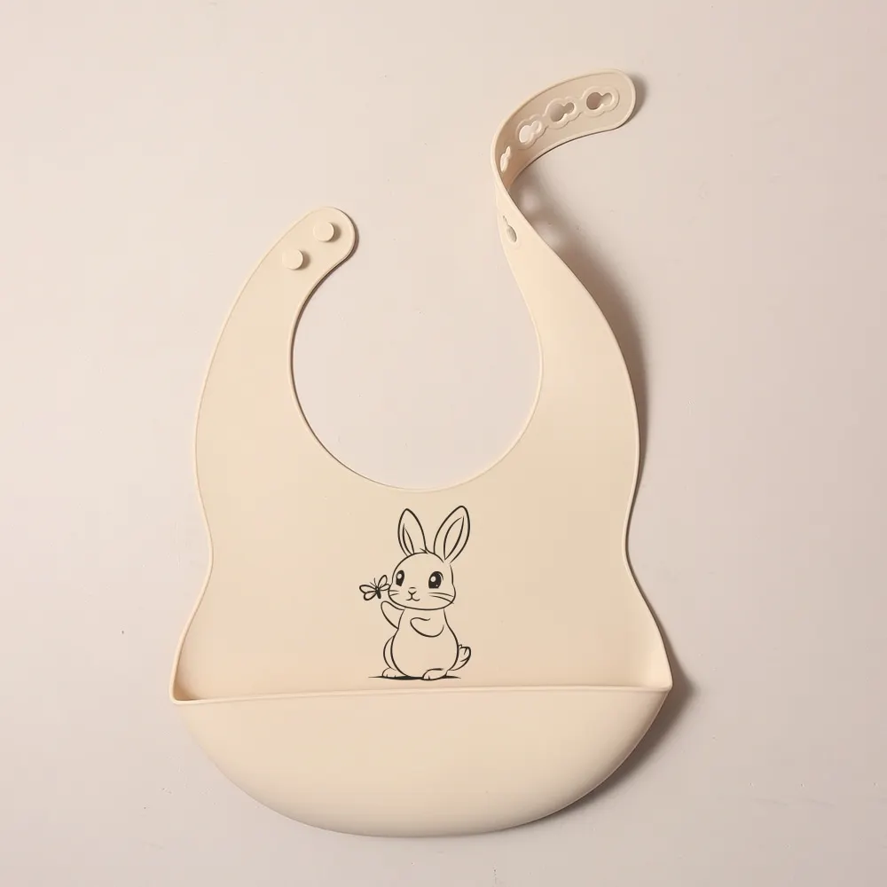 2025 NEW Custom Cartoon Deer Rainbow Silicone Baby Bib with Name & Pattern Food-Grade Solid Feeding Bib DZ31