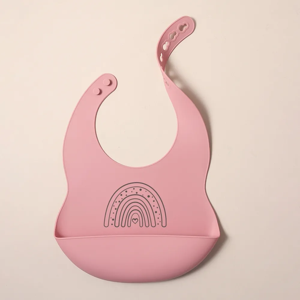 2025 NEW Custom Cartoon Deer Rainbow Silicone Baby Bib with Name & Pattern Food-Grade Solid Feeding Bib DZ31