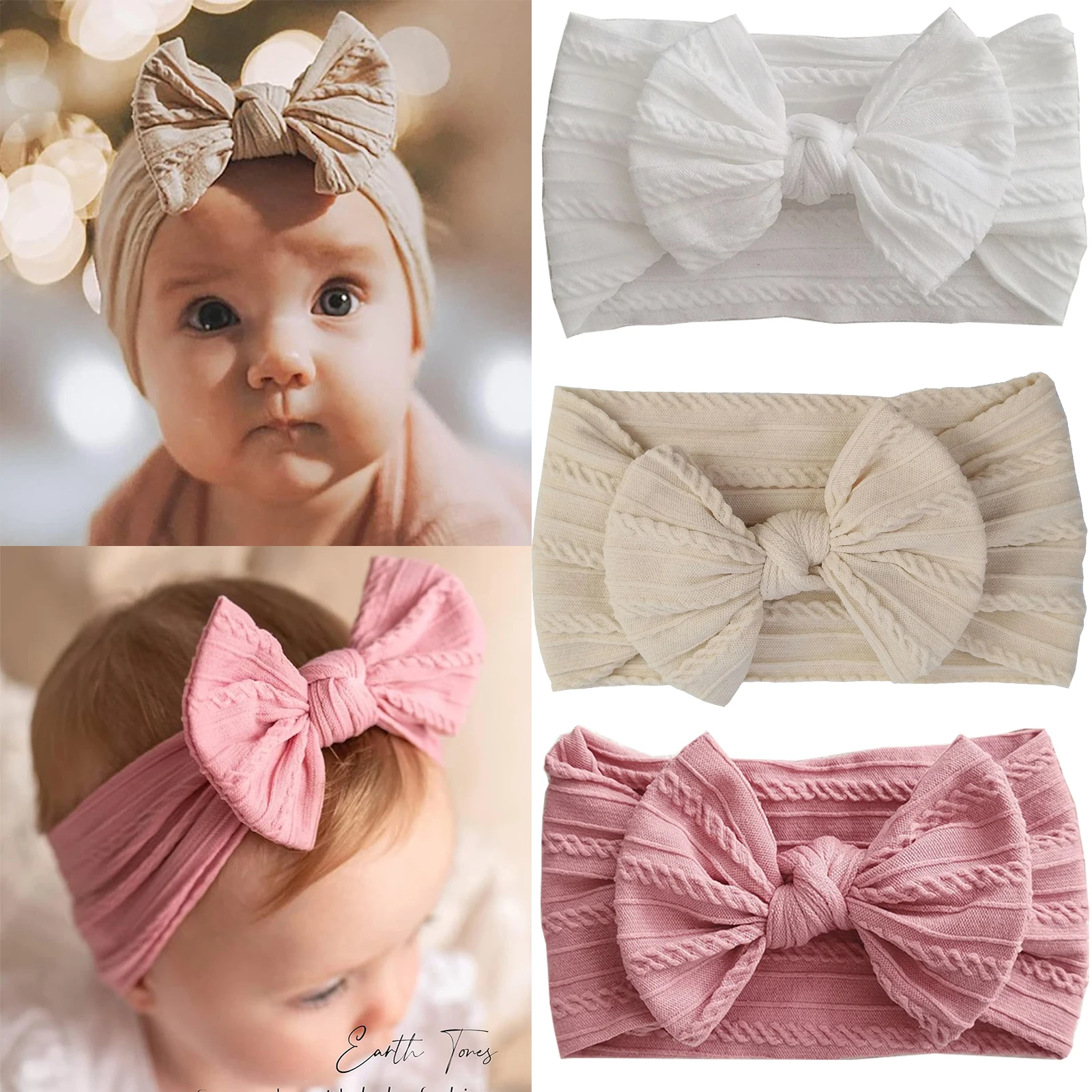 1/3/4/6Pcs Solid Color Baby Headband Bow Children Hair Band Elastic Nylon Newborn Soft Turban Headwrap Kid Hair Accessories