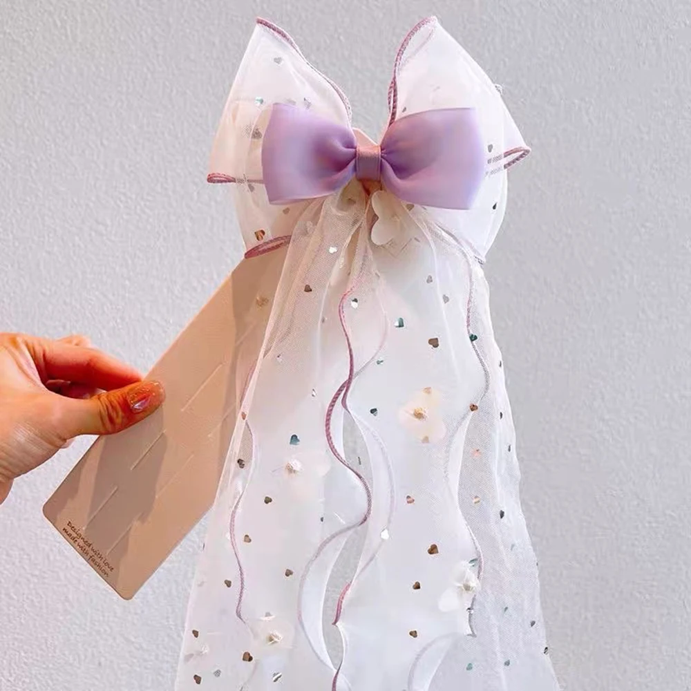 Mesh Bow Hair Accessory Children's Sweet Princess Hair Clip Girl's Ponytail Top Clip
