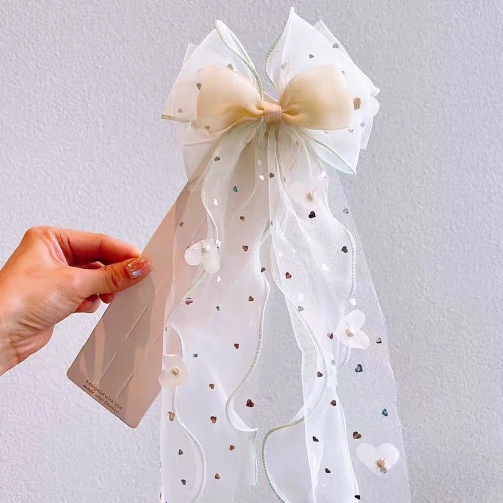 Mesh Bow Hair Accessory Children's Sweet Princess Hair Clip Girl's Ponytail Top Clip