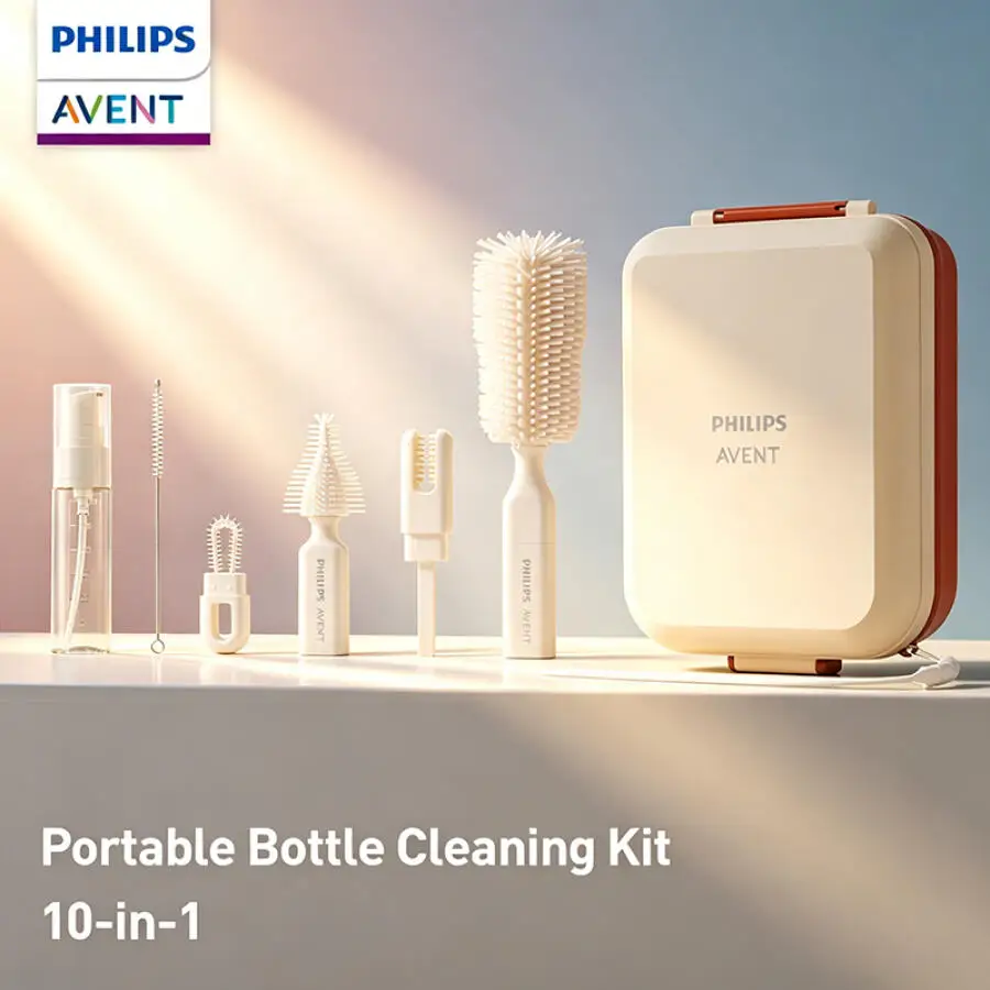 Avent W67 Bottle Brush Cleaning Set of 10 Magnetic Suction Silicone Brush Head for Washing Draining Without Damaging The Bottle