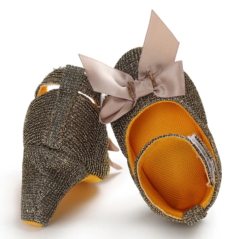 Princess Style Newborn Baby Girl Cute Shoes Solid Color Bow High Heels First Step Toddler Walk Party Dress Footwear
