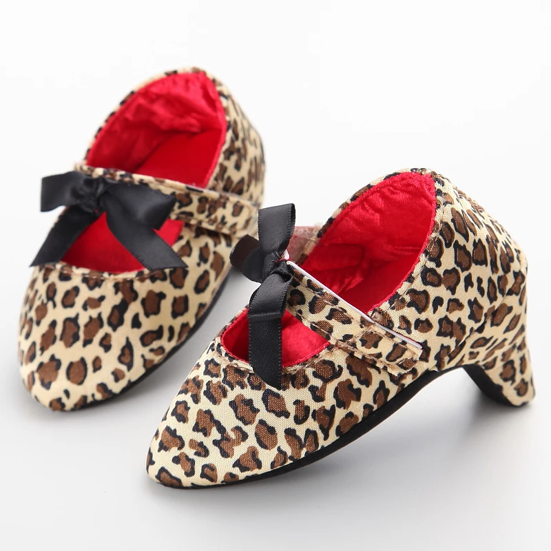 Princess Style Newborn Baby Girl Cute Shoes Solid Color Bow High Heels First Step Toddler Walk Party Dress Footwear