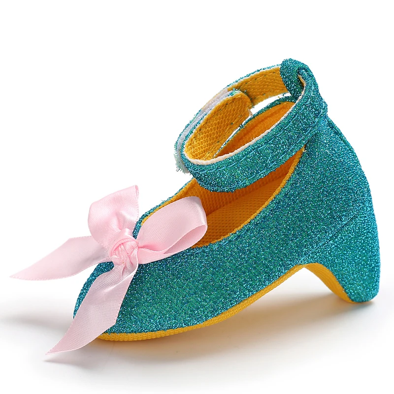 Princess Style Newborn Baby Girl Cute Shoes Solid Color Bow High Heels First Step Toddler Walk Party Dress Footwear