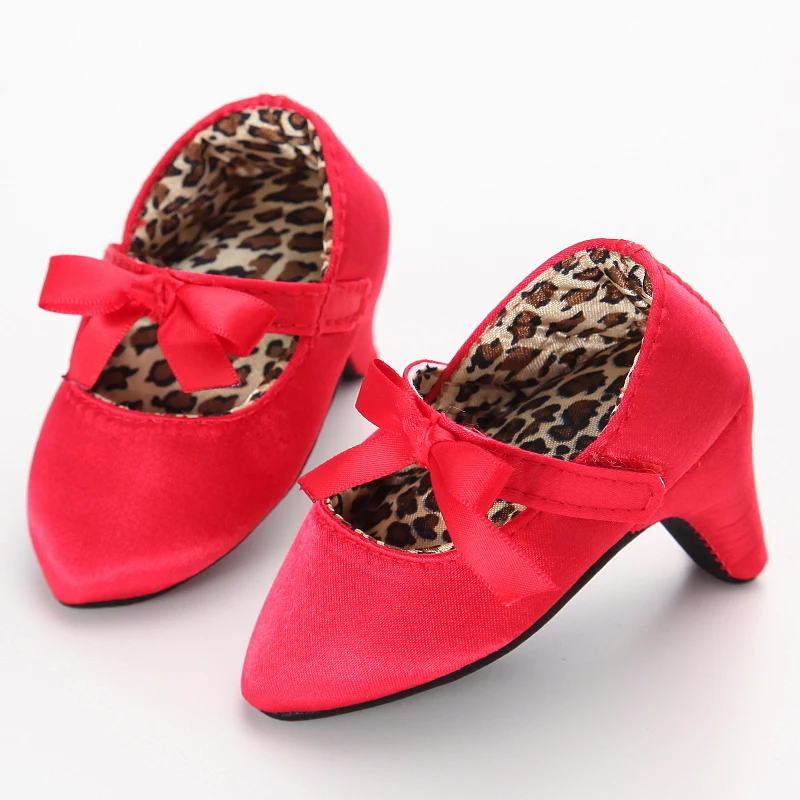 Princess Style Newborn Baby Girl Cute Shoes Solid Color Bow High Heels First Step Toddler Walk Party Dress Footwear