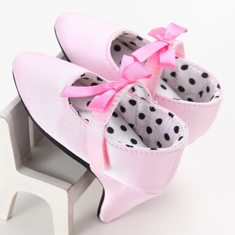 Princess Style Newborn Baby Girl Cute Shoes Solid Color Bow High Heels First Step Toddler Walk Party Dress Footwear