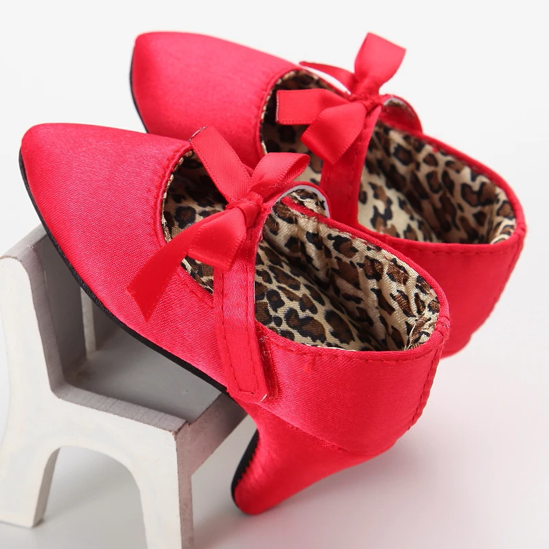Princess Style Newborn Baby Girl Cute Shoes Solid Color Bow High Heels First Step Toddler Walk Party Dress Footwear