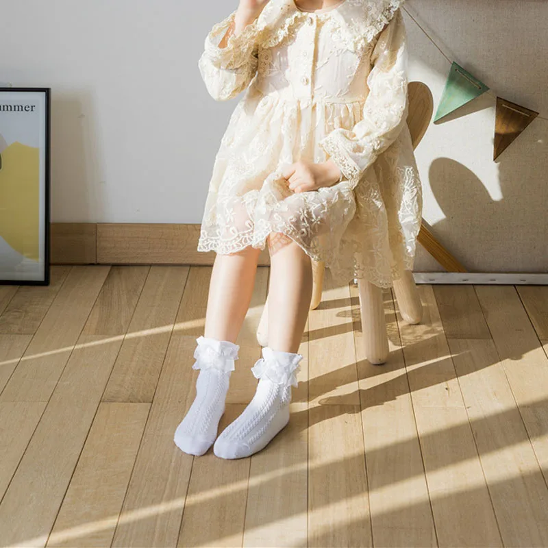 3/6 Pairs Girls Lace Ruffle Socks Cotton Breathable Comfy Adorable Princess-Style Kids Dance-Ready Socks with Frilly Trim