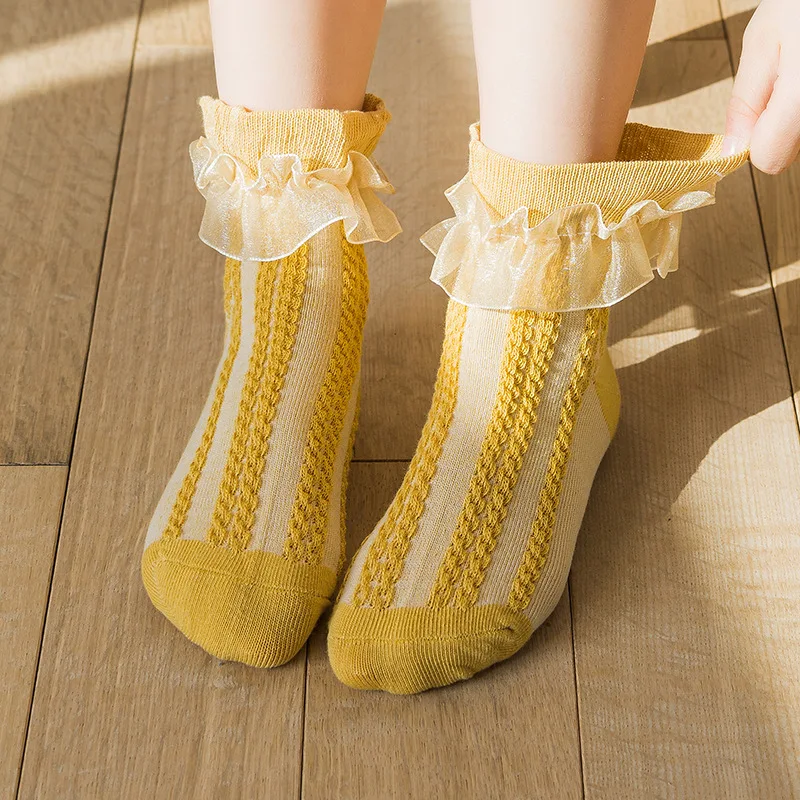 3/6 Pairs Girls Lace Ruffle Socks Cotton Breathable Comfy Adorable Princess-Style Kids Dance-Ready Socks with Frilly Trim