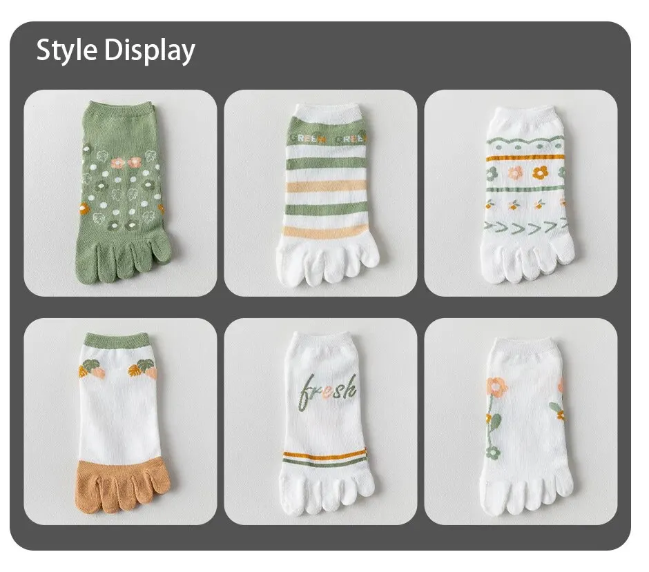3 Pairs of Women's Spring and sSummer Season Cute and Sweet Fashionable Striped Flower Comfortable Five-finger Split-toe Socks