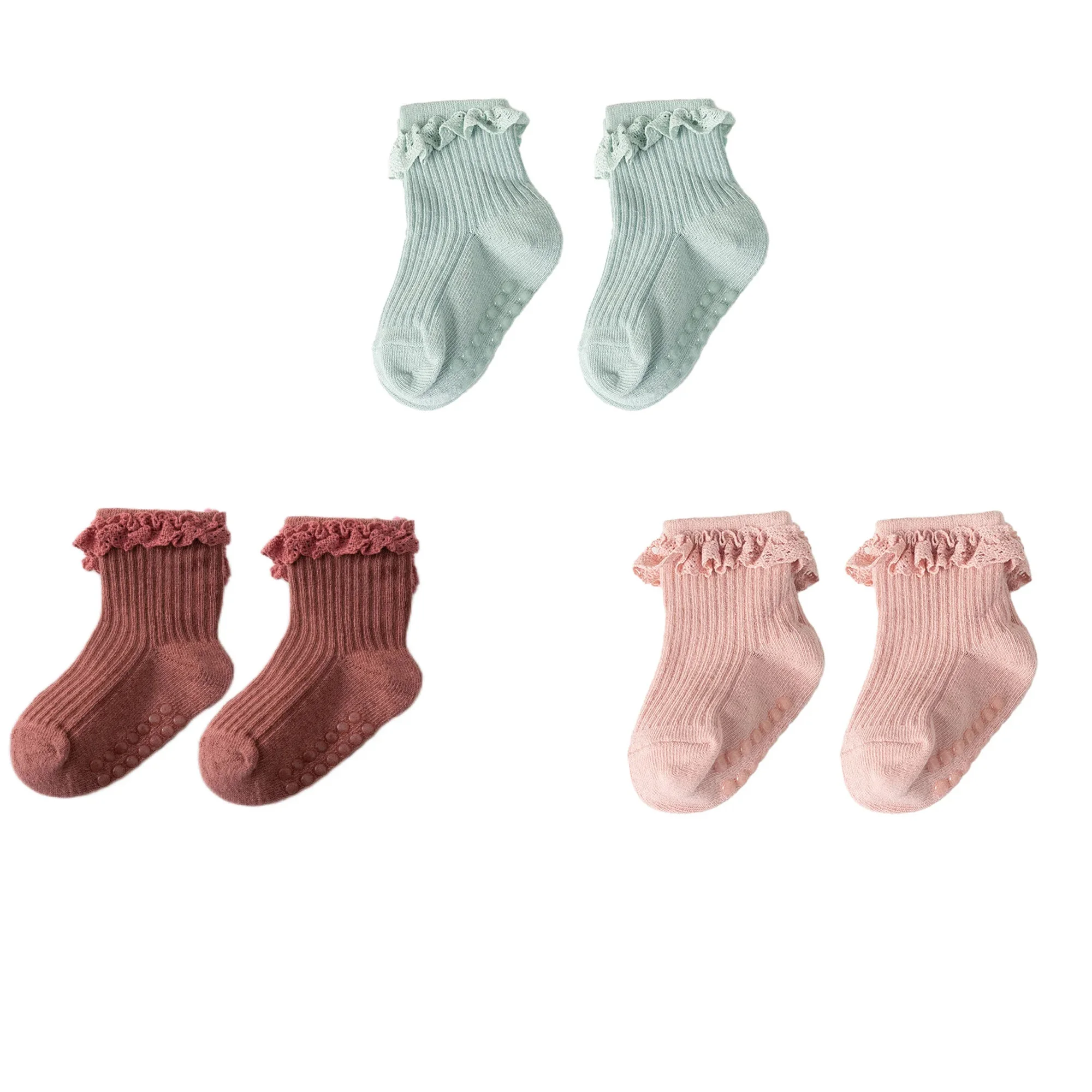 1/3/4/5pairs Cotton Pure Color Toddler Girl Lace Socks Infant Baby Girls Non-slip Socks Young Children Girl Cute Half Knee-socks