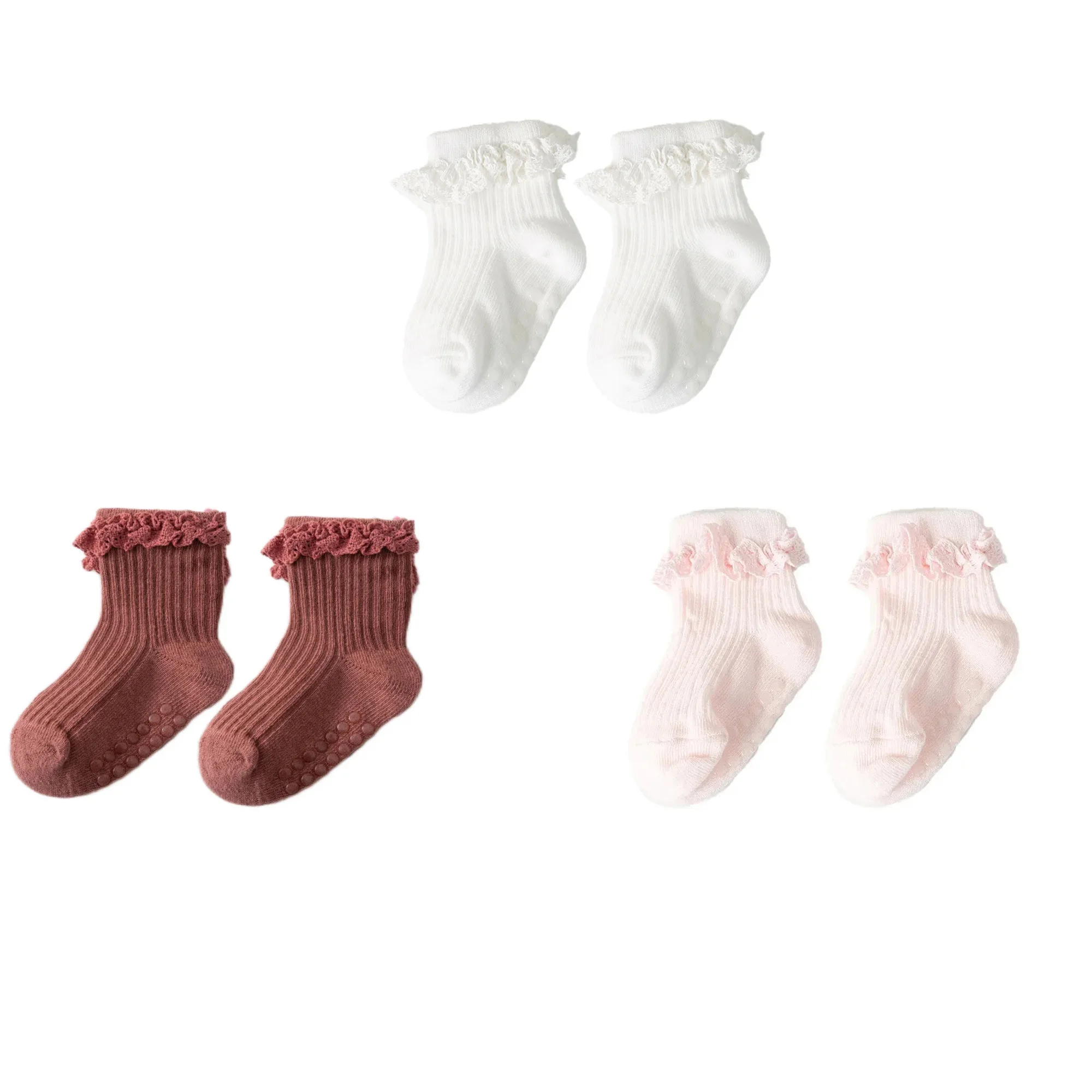 1/3/4/5pairs Cotton Pure Color Toddler Girl Lace Socks Infant Baby Girls Non-slip Socks Young Children Girl Cute Half Knee-socks
