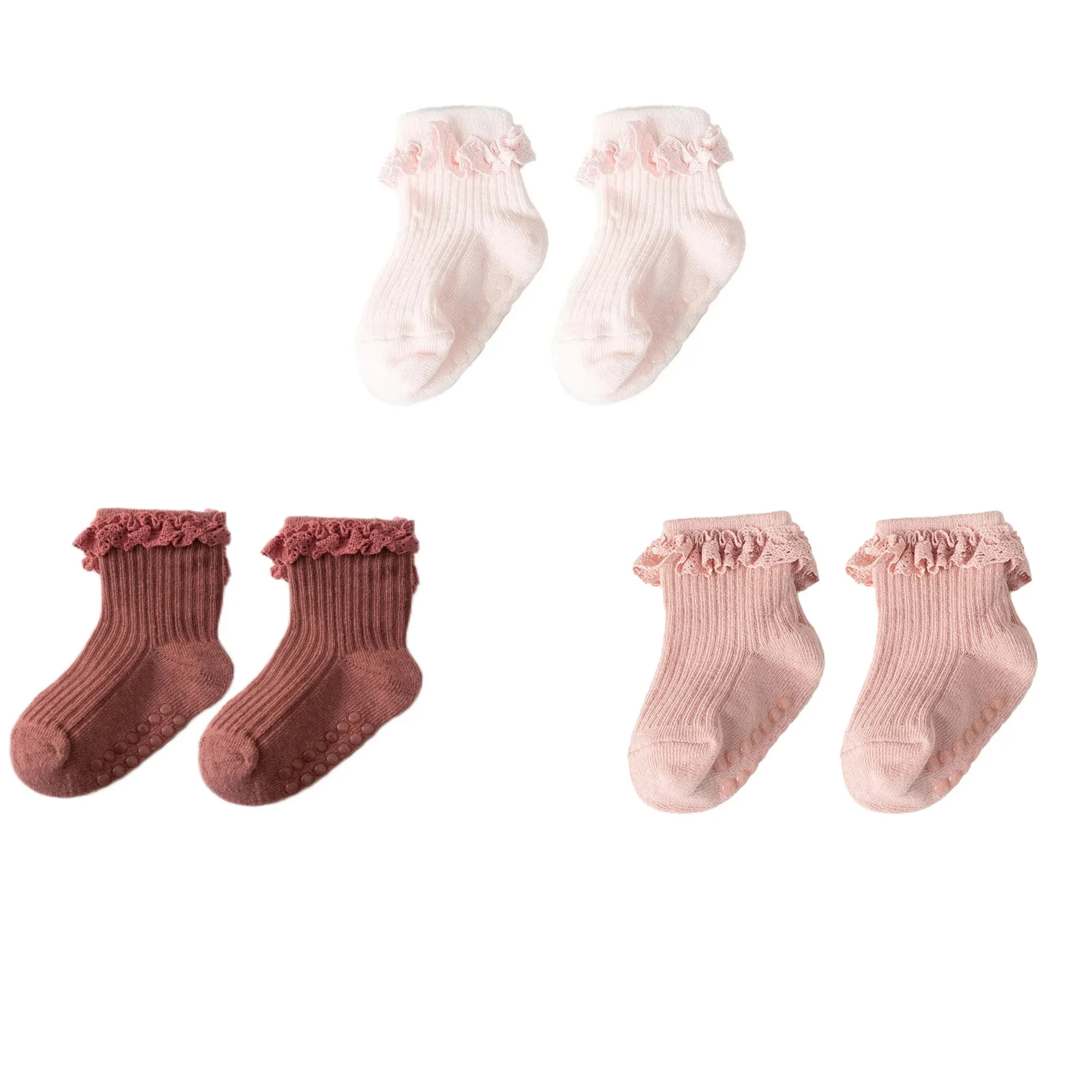 1/3/4/5pairs Cotton Pure Color Toddler Girl Lace Socks Infant Baby Girls Non-slip Socks Young Children Girl Cute Half Knee-socks