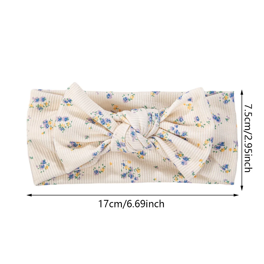 3Pcs/lot Ins Ribbed Baby Girls Headbands Floral Red Heart Dasiy Print Bows Elastic Hair Bands Toddler Vintage Hair Accessories