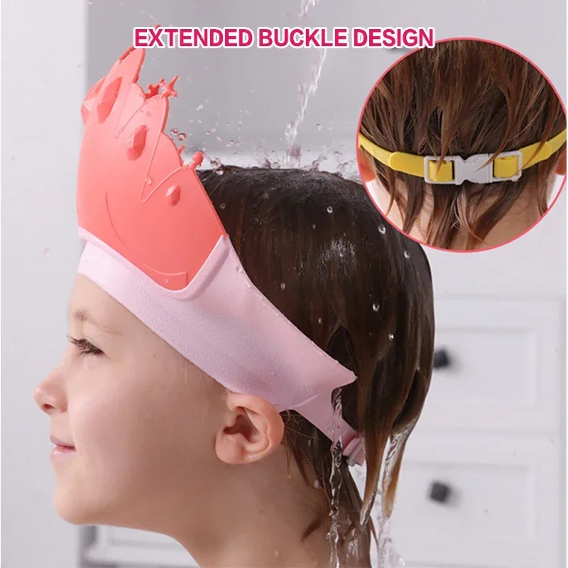 Baby Adjustable Size Shampoo Cap Crown Baby Shower Cap Children Cartoon Bath Visor Infant Hair Shield Ear Protection Waterproof