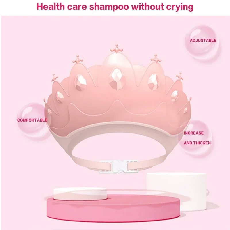 Baby Adjustable Size Shampoo Cap Crown Baby Shower Cap Children Cartoon Bath Visor Infant Hair Shield Ear Protection Waterproof