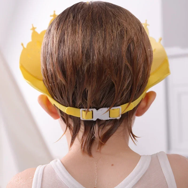 Baby Adjustable Size Shampoo Cap Crown Baby Shower Cap Children Cartoon Bath Visor Infant Hair Shield Ear Protection Waterproof