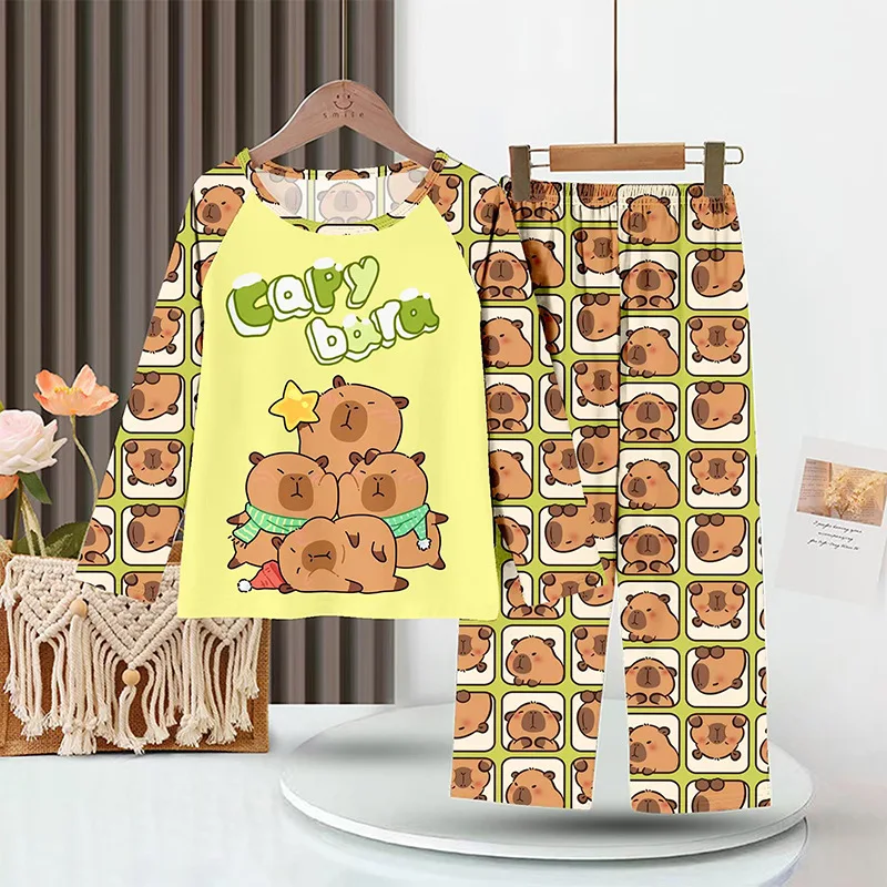 Full Sleeve Capybara Pajamas Sets Children Sleepwear Kids Pyjamas Boys Pjs Pijama Suits for 3 to 14Years Teenager Baby Clothes