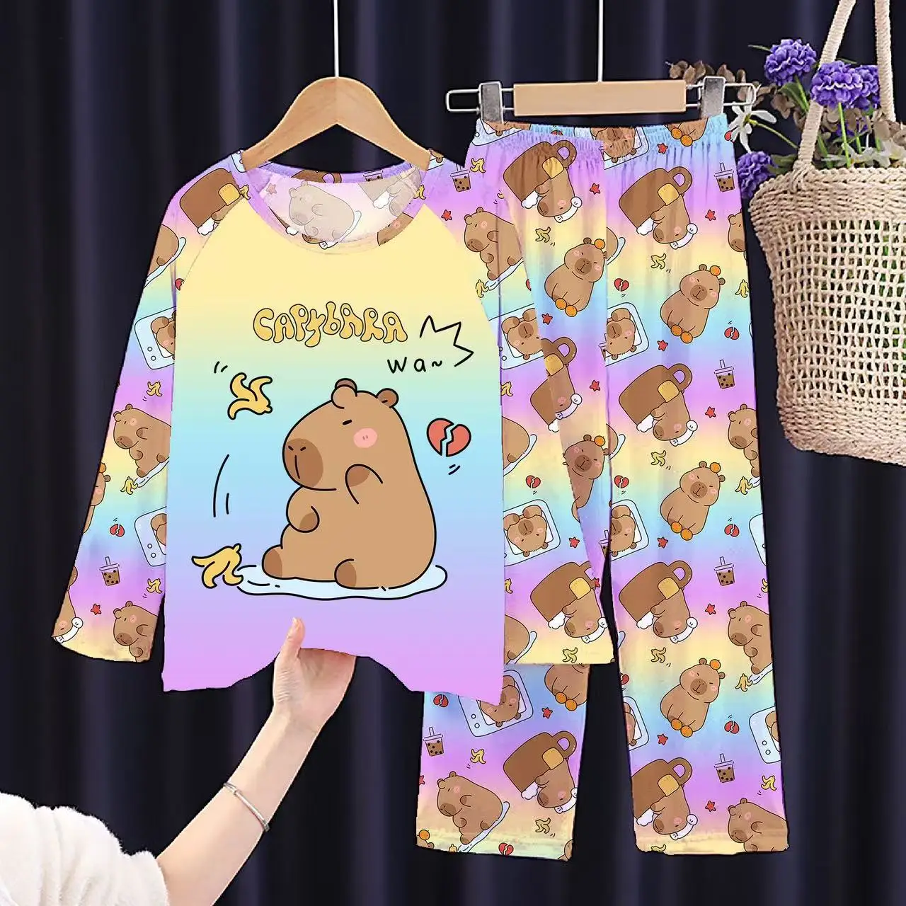 Full Sleeve Capybara Pajamas Sets Children Sleepwear Kids Pyjamas Boys Pjs Pijama Suits for 3 to 14Years Teenager Baby Clothes