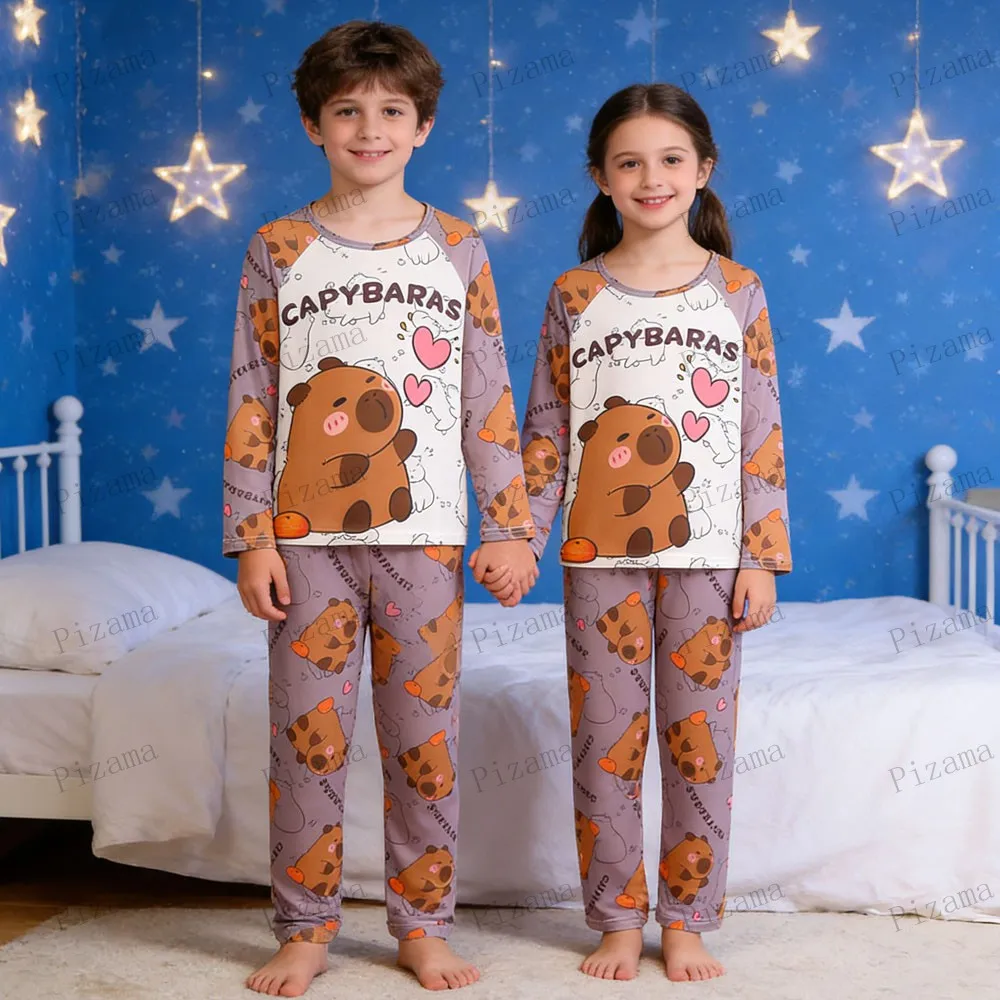 Full Sleeve Capybara Pajamas Sets Children Sleepwear Kids Pyjamas Boys Pjs Pijama Suits for 3 to 14Years Teenager Baby Clothes