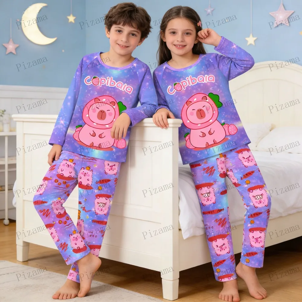 Full Sleeve Capybara Pajamas Sets Children Sleepwear Kids Pyjamas Boys Pjs Pijama Suits for 3 to 14Years Teenager Baby Clothes
