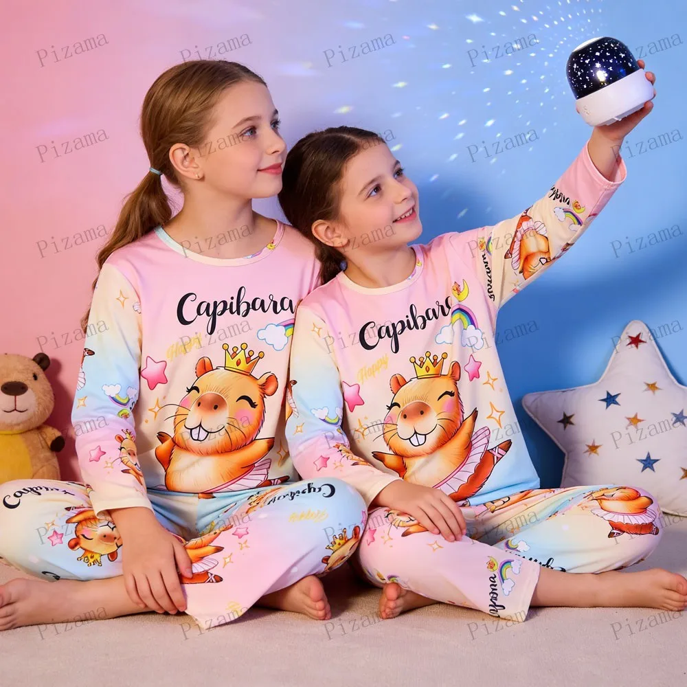 Full Sleeve Capybara Pajamas Sets Children Sleepwear Kids Pyjamas Boys Pjs Pijama Suits for 3 to 14Years Teenager Baby Clothes