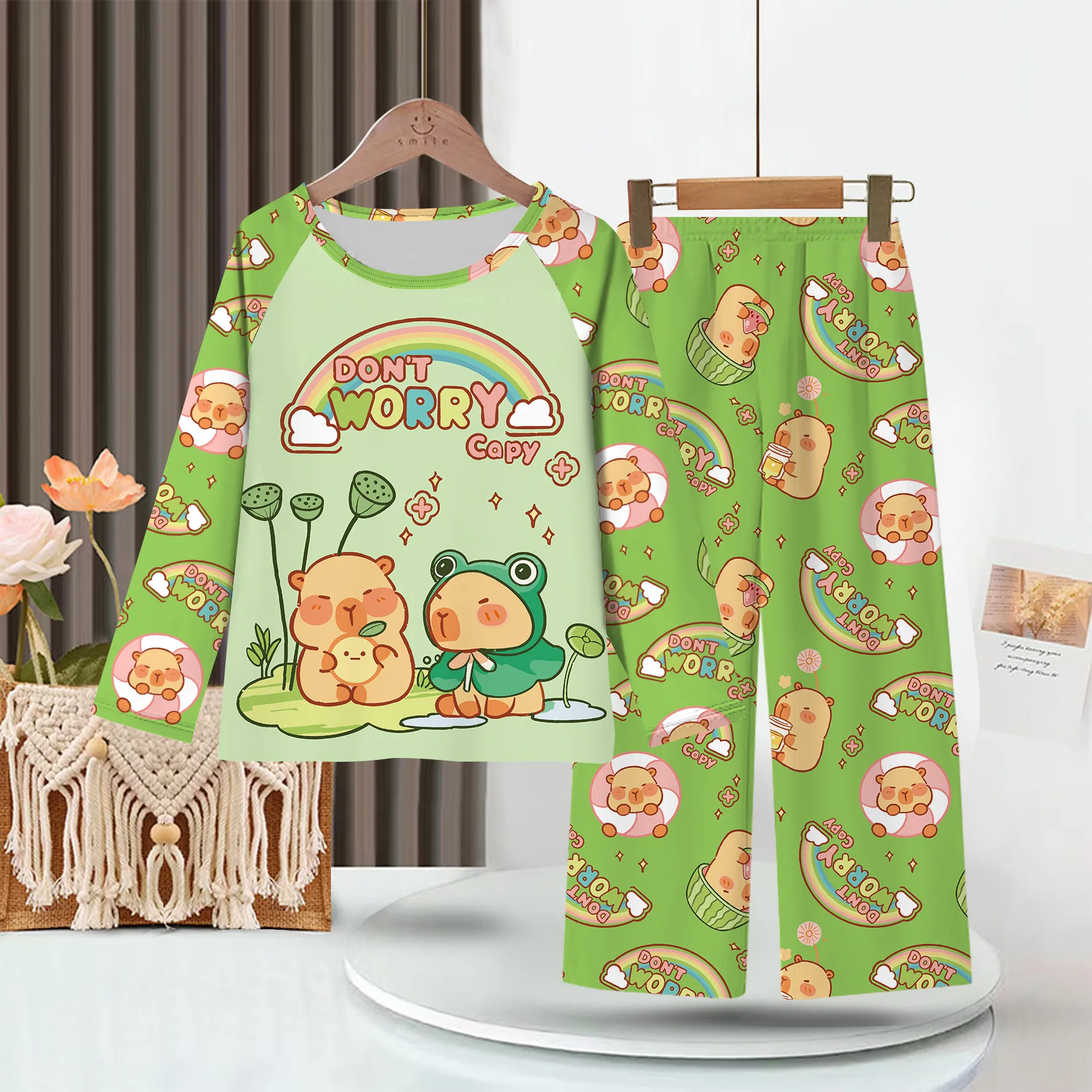 Full Sleeve Capybara Pajamas Sets Children Sleepwear Kids Pyjamas Boys Pjs Pijama Suits for 3 to 14Years Teenager Baby Clothes